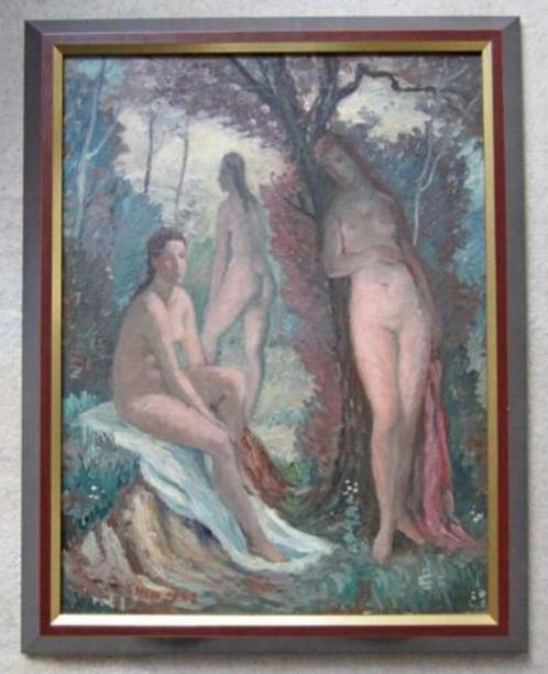 =Tsjechisch== Skala 1908-2001==vrouwelijk naakten in bos=, Antiek en Kunst, Kunst | Schilderijen | Klassiek, Ophalen of Verzenden