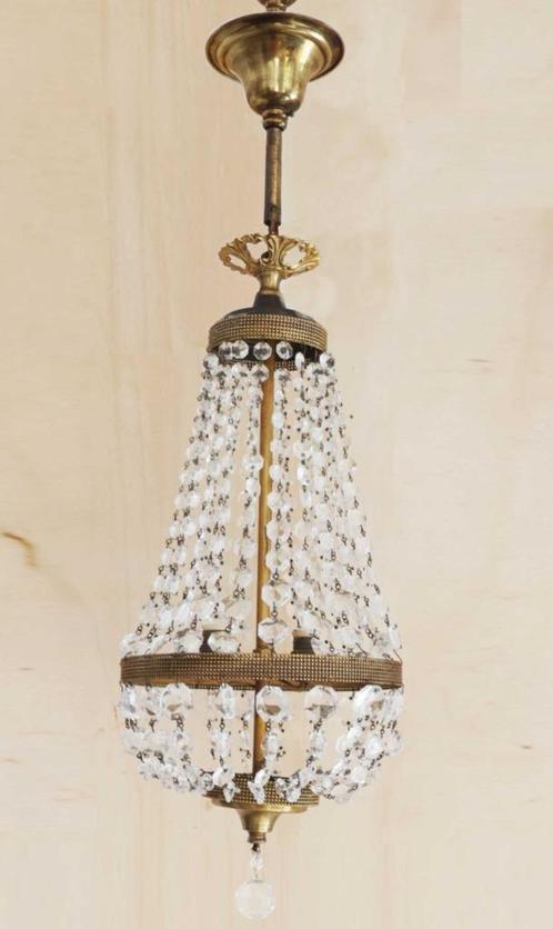 Kleine kroonluchter zogenaamde zakluchter jaren 50-60, Huis en Inrichting, Lampen | Kroonluchters, Gebruikt, Glas, Metaal, Ophalen of Verzenden