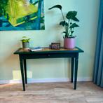 Houten sidetable - donkergroen met licht eiken blad, Ophalen, 100 tot 150 cm, Zo goed als nieuw, 25 tot 50 cm