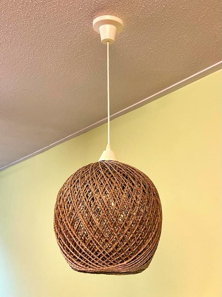 Vintage touwlamp jaren 60/70 groene retro lamp touw, Huis en Inrichting, Lampen | Hanglampen, Gebruikt, Minder dan 50 cm, Overige materialen