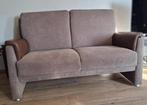Bankstel en 2 fauteuils met skai-lederen armleuningen, Huis en Inrichting, Fauteuils, Ophalen, Gebruikt, Minder dan 75 cm, 125 cm of meer