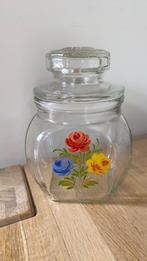 Glazen pot / snoeppot met bloemen/ bewaarpot met deksel, Ophalen of Verzenden, Zo goed als nieuw