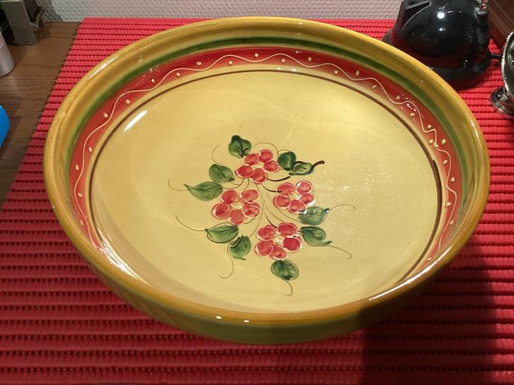 Grote Keramische Fruitschaal met Bloemen, Huis en Inrichting, Woonaccessoires | Schalen en Manden, Zo goed als nieuw, Schaal, Rond