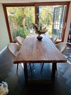 Zware houten tafel 220 x 95, Ophalen, 200 cm of meer, Zo goed als nieuw, Vijf personen of meer