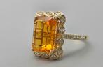 Gouden Vintage ring madeira citrien en diamant. 2025/377, ., Geel, Ophalen of Verzenden, Zo goed als nieuw