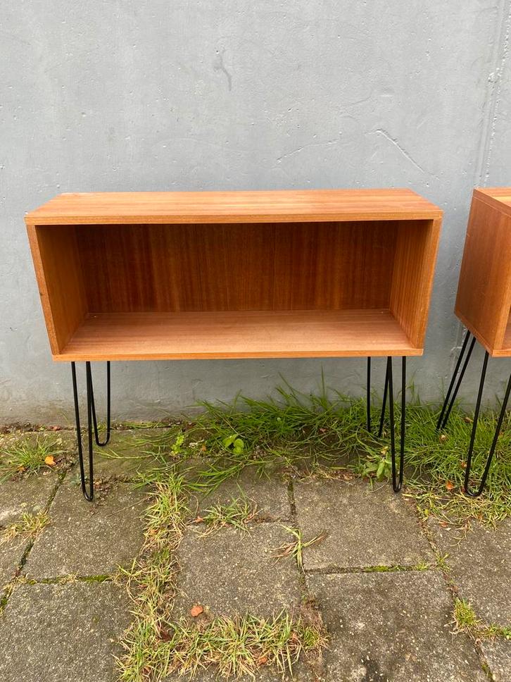 Vintage design teak ‘60 hairpin set open kastjes goede staat, Huis en Inrichting, Kasten | Dressoirs, Zo goed als nieuw, 50 tot 100 cm