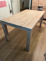 Licht blank eikenhoute eettafel met groeven look, Ophalen, 50 tot 100 cm, Zo goed als nieuw, Vijf personen of meer