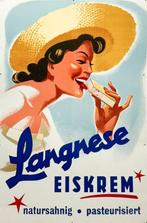Blikken reclamebord, Langnese ijs, Original 50/60er jaren, Ophalen, Gebruikt, Overige, Overige merken
