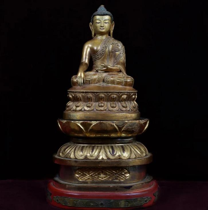 Antieke vintage Tibet vergulde bronzen Boeddha 1900-1940, Antiek en Kunst, Kunst | Niet-Westerse kunst, Ophalen of Verzenden