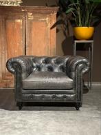 Antracietgrijze Chesterfield Clubfauteuil, Industrieel Landelijk Stoer, Leer, Ophalen of Verzenden, Zo goed als nieuw