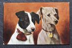 Twee honden met halsbanden (met penning), getekend, Verzenden, Voor 1920, Ongelopen, Hond of Kat