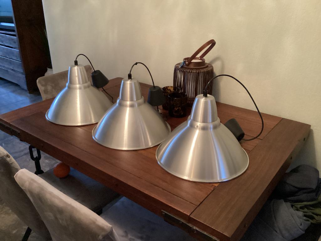 3  industriële  hanglampen ikea, Gebruikt, Ophalen of Verzenden, Metaal, Minder dan 50 cm
