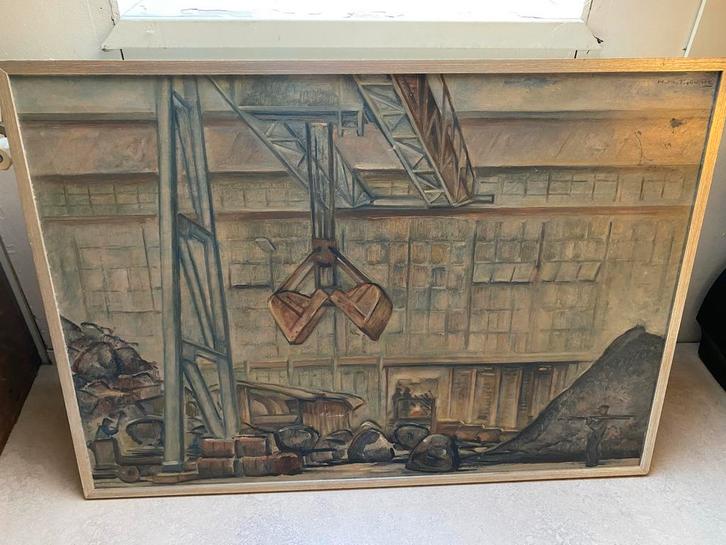 Industrieel Landschap Schilderij van H Antheunis, Antiek en Kunst, Kunst | Schilderijen | Klassiek, Ophalen