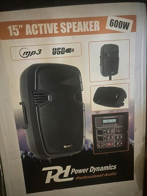 Power Dynamics - PDE-15A 15" 600W actieve speaker  2 stuks, Audio, Tv en Foto, Luidsprekers, Zo goed als nieuw, Front, Rear of Stereo speakers