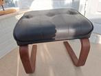 Vintage Leren voetenbankje met houten pootjes, Ophalen, Minder dan 50 cm, Gebruikt, Vintage