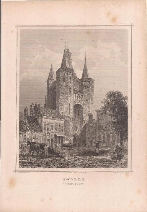 Zwolle Sassen-Poort Staalgravure ca. 1860 Terwen Sassenpoort, Antiek en Kunst, Kunst | Etsen en Gravures, Ophalen of Verzenden