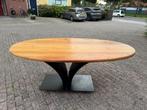 Te koop Eetkamertafel met metalen onderstel, Ophalen, Gebruikt, Koloniaal, 50 tot 100 cm