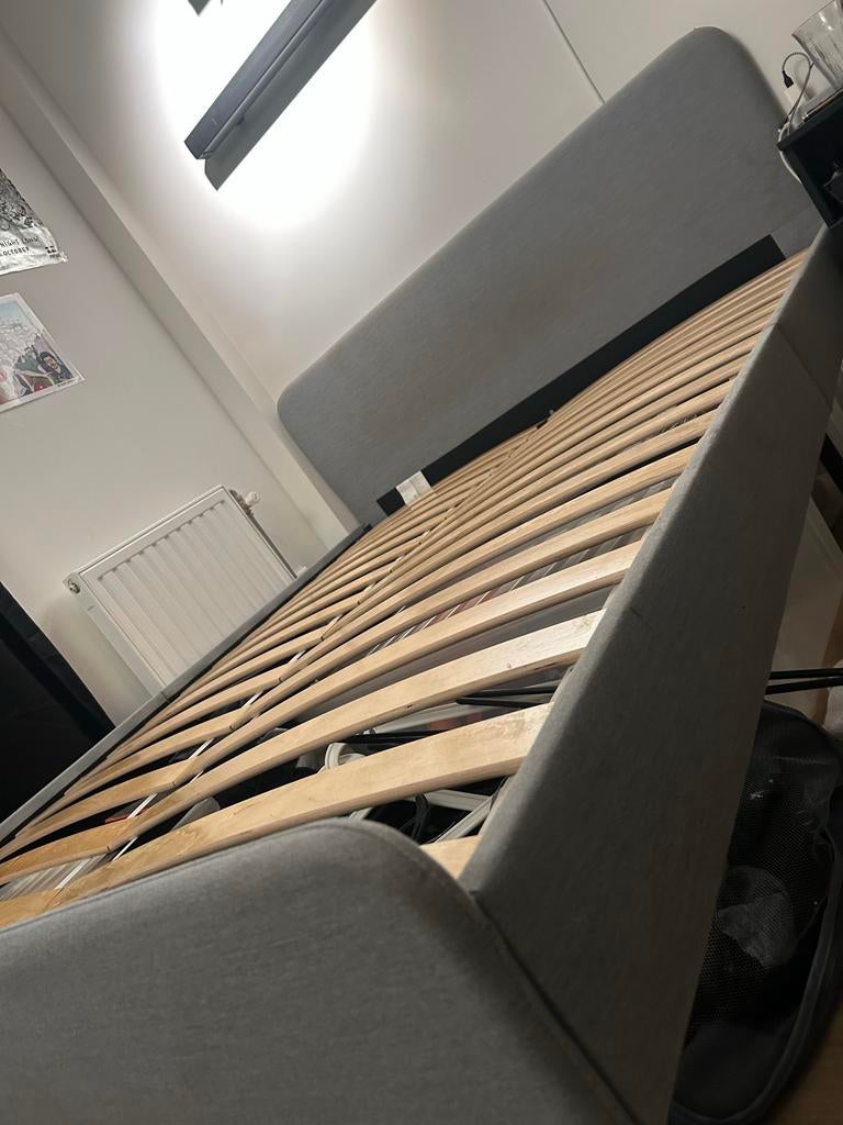 Double bed frame grey, Ophalen, Eenpersoons, Grijs, Stof