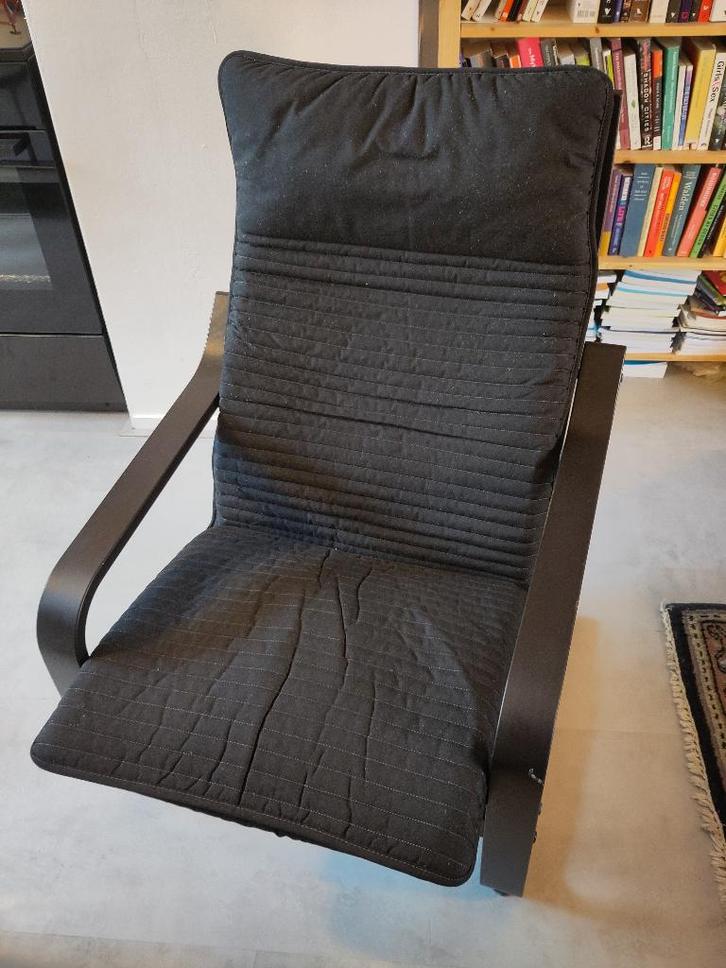 IKEA POÄNG Fauteuil Zwart, Huis en Inrichting, Fauteuils, Gebruikt, Hout, Stof, 50 tot 75 cm, 75 tot 100 cm, Ophalen