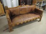 Oer 10850 grote vintage teakhouten bank met leer bekleed, Antiek en Kunst, Ophalen
