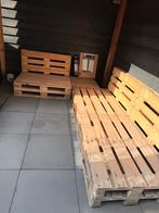 Tuinset 3 delig met kussens en hoektafel, Gebruikt, 6 zitplaatsen, Steigerhout, Ophalen of Verzenden