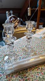 2x Elegante Kristal Glazen Kandelaars inclusief led kaarsen, Ophalen of Verzenden, Glas
