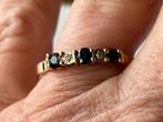 Gouden ring Saffier en Diamant, Sieraden, Tassen en Uiterlijk, Ringen, 20 of groter, Verzenden, Zo goed als nieuw, Met edelsteen