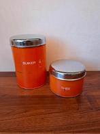 Voorraadbus / bewaar blik oranje emaille    vintage antiek b, Verzamelen, Blikken, Ophalen of Verzenden, Zo goed als nieuw, Overige merken