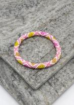 Glaskralen armband - roze en goud - RB229, Overige materialen, Overige kleuren, Verzenden, Nieuw