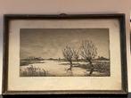 Abe Gerslma (1919-2012) Knotwilgen aan uiterwaarden, Antiek en Kunst, Kunst | Etsen en Gravures, Ophalen of Verzenden