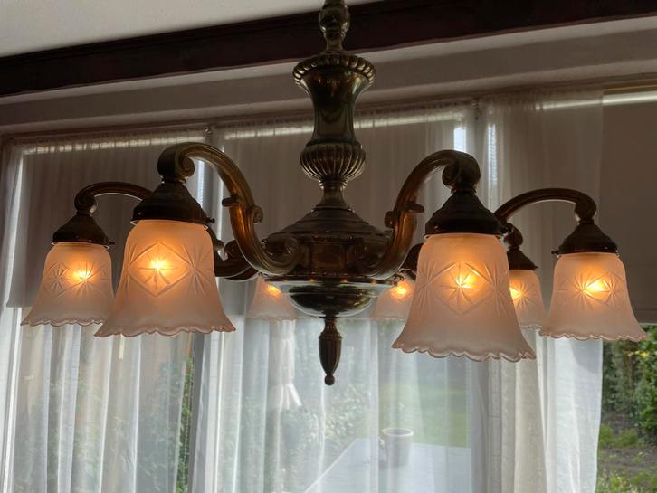 KLASSIEKE BAROK / ART DECO KROONLUCHTER 8 lamps STER motief, Huis en Inrichting, Lampen | Kroonluchters, Zo goed als nieuw, Glas