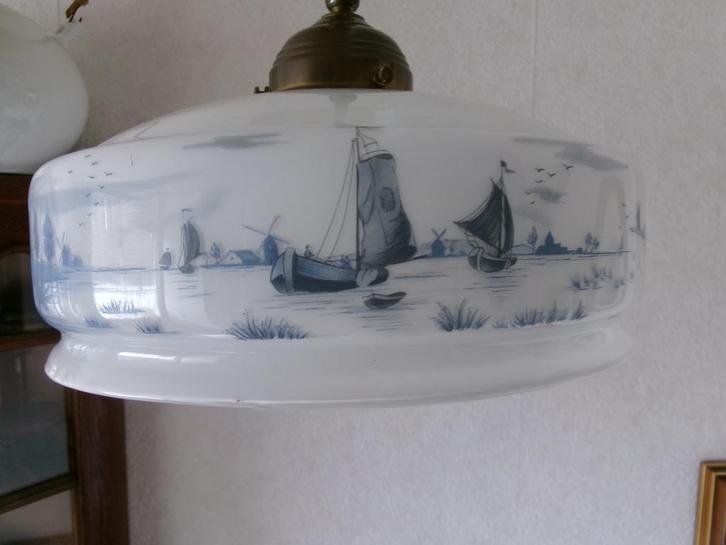 pracht melkglazen lamp Hollands Delft,s blauw compleet, Antiek en Kunst, Antiek | Lampen, Ophalen of Verzenden