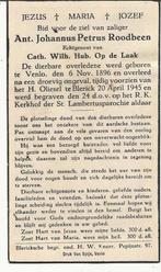 Oorlog Ant. Roodbeen komt in 1945 om in Bllerick, Verzamelen, Bidprentjes en Rouwkaarten, Bidprentje, Ophalen of Verzenden