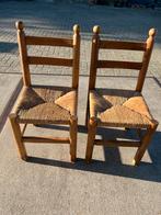 2 Robuuste Boerenstoelen met gevlochten rieten zitting., Huis en Inrichting, Stoelen, Ophalen, Gebruikt, Twee, Bruin