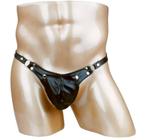 Zwarte leren heren string / slip gay open leer wetlook tanga, Verzenden, Zwart, Slip