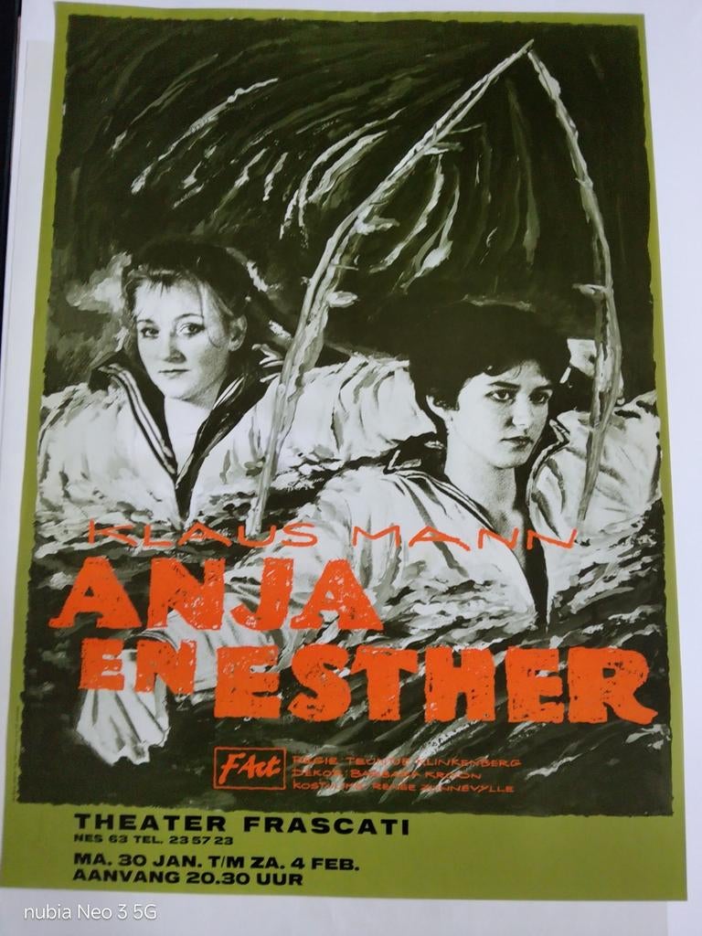 Anja en Esther - Theater Frascati Affiche, Rechthoekig Staand, Ophalen of Verzenden, Zo goed als nieuw, A1 t/m A3