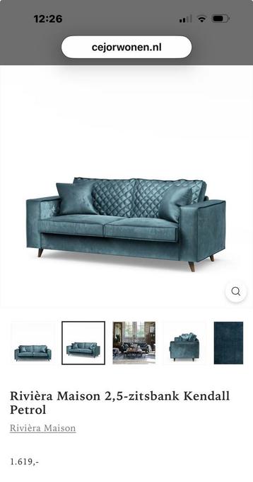 Riviera maison petrol kleur bank 190 cm velvet