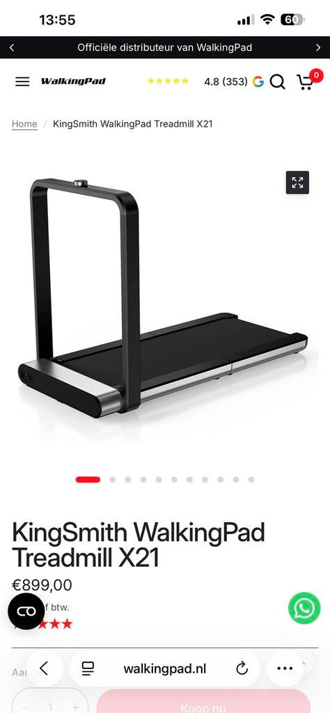 Walkingpad loopband kingsmith x21, Sport en Fitness, Fitnessapparatuur, Ophalen of Verzenden, Zo goed als nieuw, Loopband