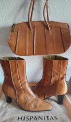 Cognac bruine Hispanita enkellaarsjes & bijpassende tas, Kleding | Dames, Ophalen of Verzenden, Zo goed als nieuw, Bruin