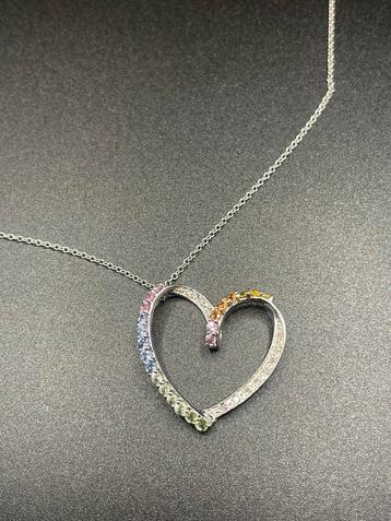 14 K Witgouden Ketting met Regenboog Hart beschikbaar voor biedingen