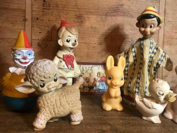 4 vintage piepbeesten, konijn, lammetje, eend, ezel beschikbaar voor biedingen