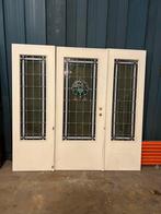 Bijzondere antieke 3 delige glas in lood deuren met motief