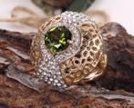 Grote 925 zilveren ring met goud verguld en groene zirkoon, Sieraden, Tassen en Uiterlijk, Ringen, 18 tot 19, Nieuw, Ophalen of Verzenden