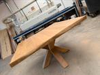Eiken boomstamtafel 140x140 met matrixpoot, Huis en Inrichting, Tafels | Eettafels, Ophalen, Oud boomstam, Vierkant, Zo goed als nieuw