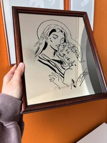 Vintage Spiegel met Madonna en Kind beschikbaar voor biedingen