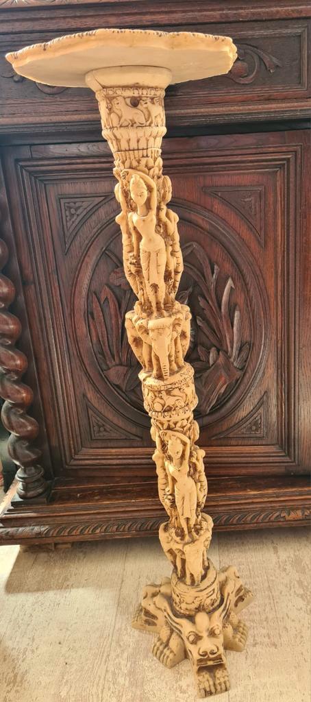 Gebeeldhouwde Plantenzuil/Kandelaar. H.85 cm., Huis en Inrichting, Woonaccessoires | Zuilen en Pilaren, Zo goed als nieuw, Ophalen