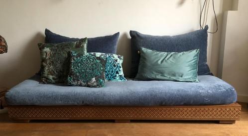 Marrokaanse bank blauw, Huis en Inrichting, Banken | Bankstellen, Gebruikt, Rechte bank, Tweepersoons, 150 tot 200 cm, 75 tot 100 cm