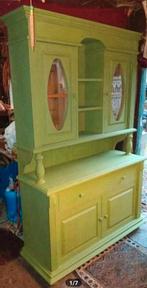 Groene Vintage grenenhouten kast buffetkast vitrinekast, Huis en Inrichting, Kasten | Buffetkasten, Ophalen, Zo goed als nieuw