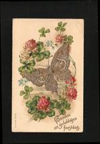 Ansichtkaart Relief Vlinder goudopdruk klavertje 4 B8-01, Verzamelen, Ophalen of Verzenden, Voor 1920, Ongelopen, Overige thema's