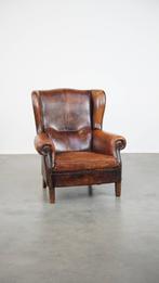 Cognac-kleurige, grote vintage schapenleren oorfauteuil, Ophalen, Gebruikt, ., Vintage